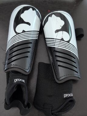 Procat Kids Black and White Soccer Shin Guards with Ankle Sleeves